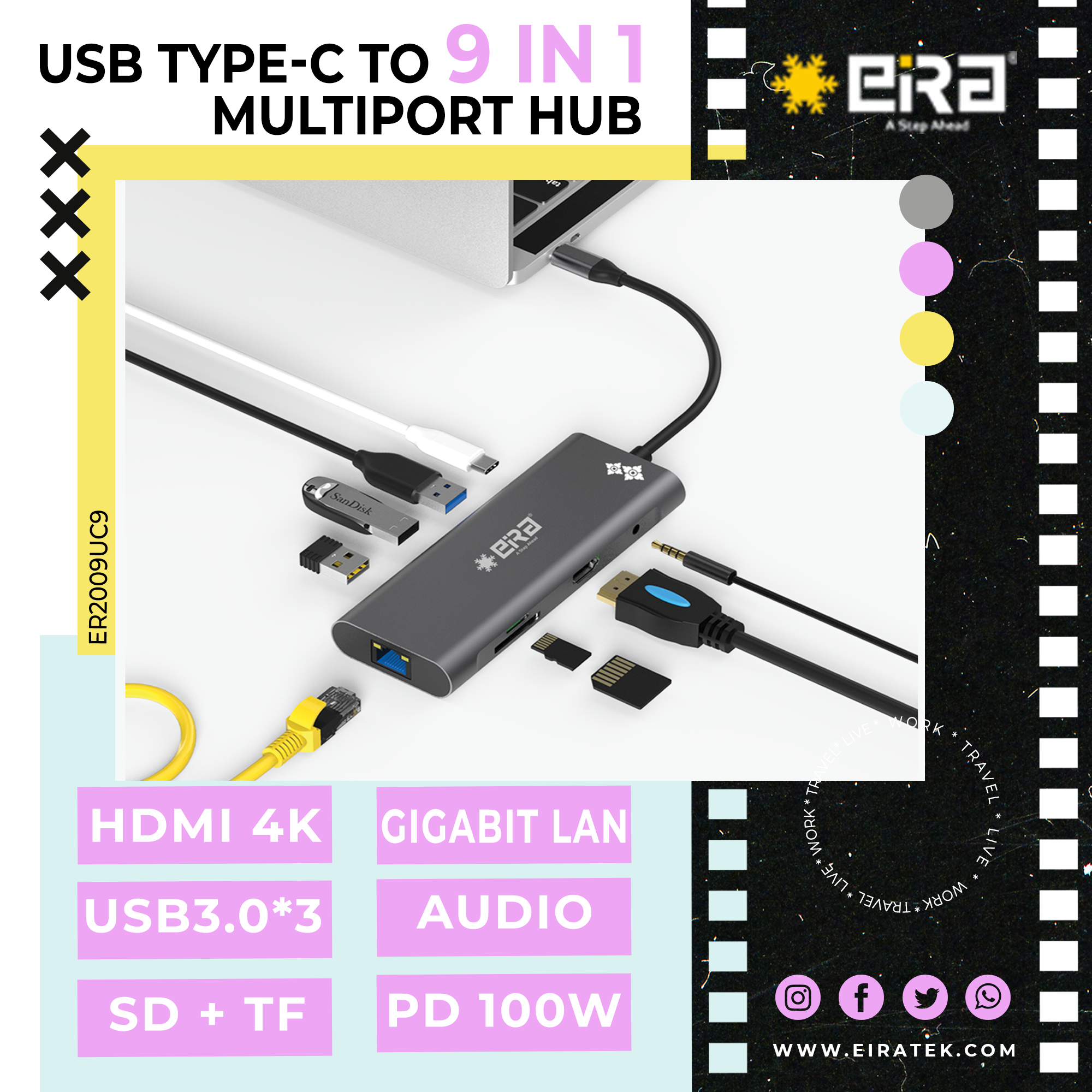 Hub 9 en 1 transfert à haute vitesse - HUB-USB-C 91, HUB
